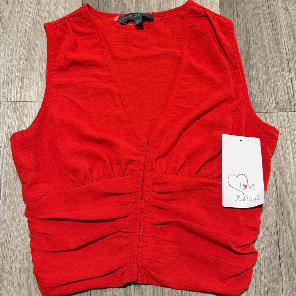 Delicious Vibrant Red Ruched V-Neck Tank